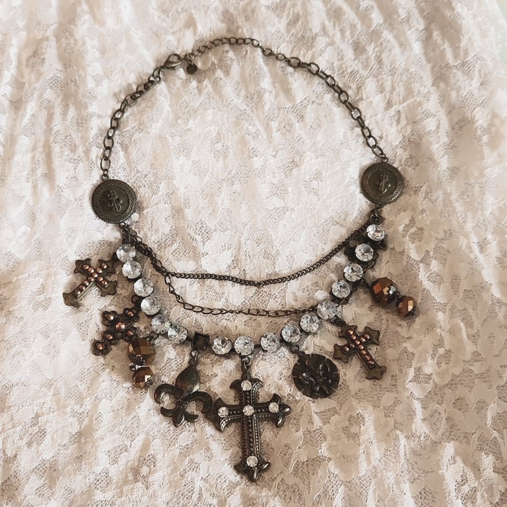 Triple chain cross necklace